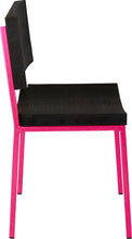 Load image into Gallery viewer, Hot pink metal chair with black stain ash wood made in UK - side view square frame