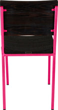 Load image into Gallery viewer, Hot pink metal chair with black stain ash wood made in UK - back view square frame