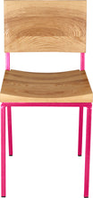 Load image into Gallery viewer, Hot pink metal chair with natural stain ash wood made in UK - front view square frame