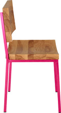 Load image into Gallery viewer, Hot pink metal chair with natural stain ash wood made in UK - side view square frame