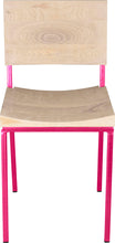 Load image into Gallery viewer, Hot pink metal chair with whitewash stain ash wood made in UK - front view square frame