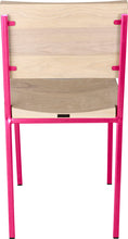 Load image into Gallery viewer, Hot pink metal chair with whitewash stain ash wood made in UK - back view square frame