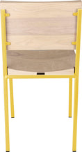 Load image into Gallery viewer, Yellow metal chair with whitewash stain ash wood made in UK - back view square frame
