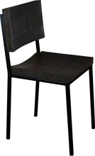 Load image into Gallery viewer, Black metal chair with black stain ash wood made in UK - angle view square frame