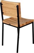 Load image into Gallery viewer, Black metal chair with natural stain ash wood made in UK - back side view square frame