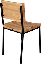 Load image into Gallery viewer, Black metal chair with natural stain ash wood made in UK - back side view square frame