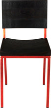 Load image into Gallery viewer, Red metal chair with black stain ash wood made in UK - front view square frame