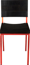 Load image into Gallery viewer, Red metal chair with black stain ash wood made in UK - front view square frame
