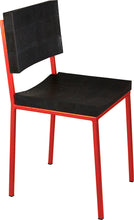 Load image into Gallery viewer, Red metal chair with black stain ash wood made in UK - angle view square frame