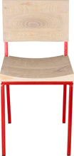 Load image into Gallery viewer, Red metal chair with whitewash stain ash wood made in UK - front view square frame