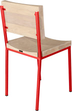 Load image into Gallery viewer, Red metal chair with whitewash stain ash wood made in UK - back side view square frame