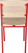 Load image into Gallery viewer, Red metal chair with whitewash stain ash wood made in UK - back view square frame