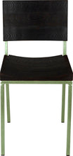 Load image into Gallery viewer, Sage green metal chair with black stain ash wood made in UK - front view square frame