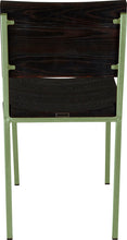 Load image into Gallery viewer, Sage green metal chair with black stain ash wood made in UK - back view square frame