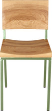 Load image into Gallery viewer, Sage green metal chair with natural stain ash wood made in UK - front view square frame