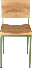Load image into Gallery viewer, Sage green metal chair with natural stain ash wood made in UK - front view square frame