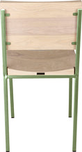 Load image into Gallery viewer, Sage green metal chair with whitewash stain ash wood made in UK - back view square frame