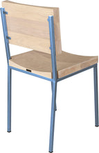 Load image into Gallery viewer, Shaker blue metal chair with whitewash stain ash wood made in UK - back side view square frame
