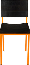 Load image into Gallery viewer, Orange metal chair with black stain ash wood made in UK - front view square frame