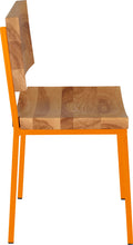 Load image into Gallery viewer, Orange metal chair with natural stain ash wood made in UK - side view square frame