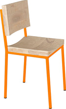 Load image into Gallery viewer, Orange metal chair with whitewash stain ash wood made in UK - angle view square frame