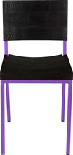 Load image into Gallery viewer, Purple metal chair with black stain ash wood made in UK - front view square frame