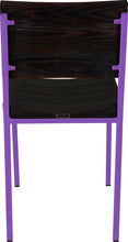 Load image into Gallery viewer, Purple metal chair with black stain ash wood made in UK - back view square frame