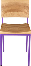 Load image into Gallery viewer, Purple metal chair with natural stain ash wood made in UK - front view square frame