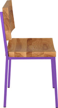 Load image into Gallery viewer, Purple metal chair with natural stain ash wood made in UK - side view square frame