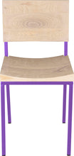 Load image into Gallery viewer, Purple metal chair with whitewash stain ash wood made in UK - front view square frame