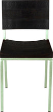 Load image into Gallery viewer, Mint green metal chair with black stain ash wood made in UK - front view square frame