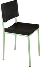 Load image into Gallery viewer, Mint green metal chair with black stain ash wood made in UK - angle view square frame