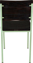 Load image into Gallery viewer, Mint green metal chair with black stain ash wood made in UK - back view square frame