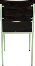 Load image into Gallery viewer, Mint green metal chair with black stain ash wood made in UK - back view square frame
