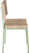 Load image into Gallery viewer, Mint green metal chair with whitewash stain ash wood made in UK - side view square frame