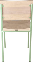Load image into Gallery viewer, Mint green metal chair with whitewash stain ash wood made in UK - back view square frame