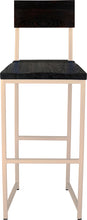 Load image into Gallery viewer, Off white metal stool with back with black stain ash wood made in UK - front view square frame
