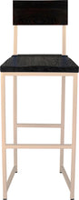 Load image into Gallery viewer, Off white metal stool with back with black stain ash wood made in UK - front view square frame