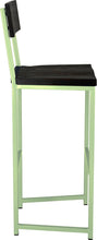 Load image into Gallery viewer, Sage green metal stool with back with black stain ash wood made in UK - side view square frame