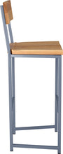 Load image into Gallery viewer, Shaker blue metal stool with back with natural stain ash wood made in UK - side view square frame