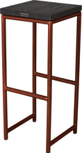 Load image into Gallery viewer, Copper metal stool with black stain ash wood made in UK - back side view round frame
