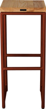 Load image into Gallery viewer, Copper metal stool with natural stain ash wood made in UK - back view round frame