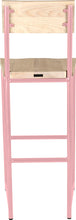 Load image into Gallery viewer, Pink metal stool with back with whitewash stain ash wood made in UK - back view round frame