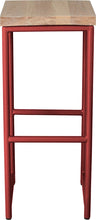 Load image into Gallery viewer, Crimson red metal stool with whitewash stain ash wood made in UK - front view round frame