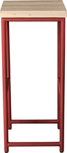 Load image into Gallery viewer, Crimson red metal stool with whitewash stain ash wood made in UK - side view round frame