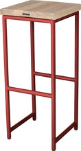 Load image into Gallery viewer, Crimson red metal stool with whitewash stain ash wood made in UK - back side view round frame