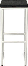 Load image into Gallery viewer, Gloss white metal stool with black stain ash wood made in UK - back view round frame
