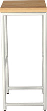 Load image into Gallery viewer, Gloss white metal stool with natural stain ash wood made in UK - side view round frame
