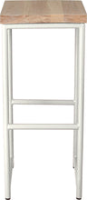 Load image into Gallery viewer, Gloss white metal stool with whitewash stain ash wood made in UK - front view round frame