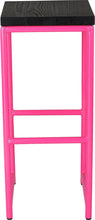 Load image into Gallery viewer, Hot pink metal stool with black stain ash wood made in UK - front view round frame